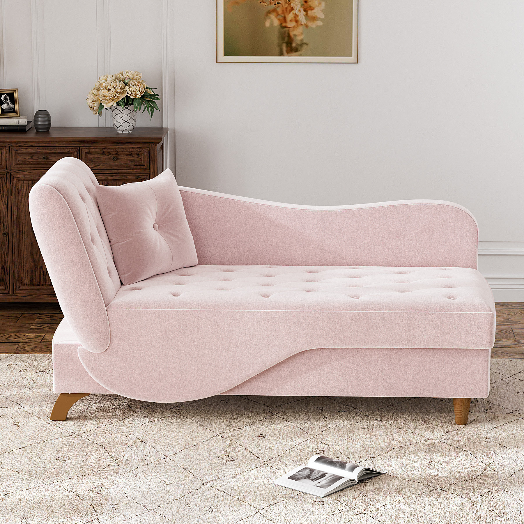 Velvet Chaise Lounge with Pillow, Accent Sleeper Chair, Sofa